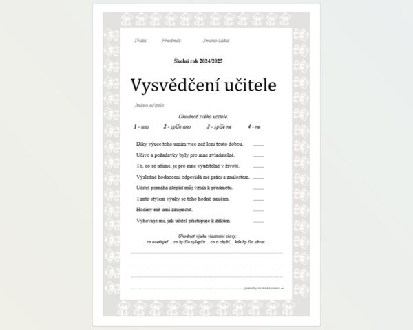 Vysvědčení učitele